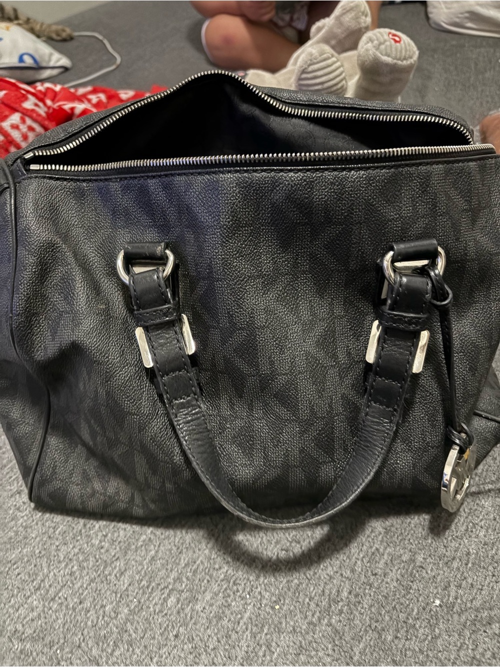 Michael Kors Black Logo Satchel with Silver Hardware